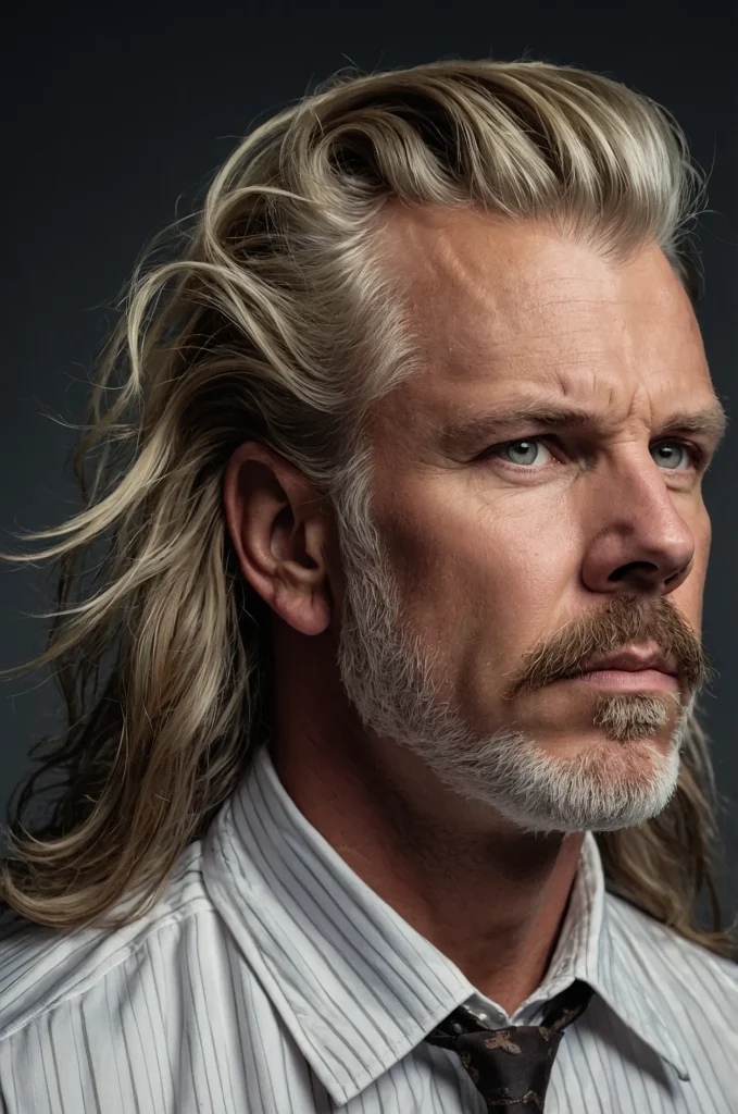 Voluminous Mullet White American man with a 3