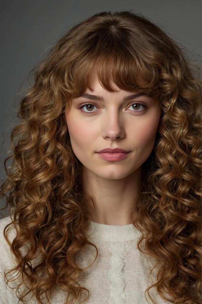 Curly Long Hair with BangsA White American fe 3