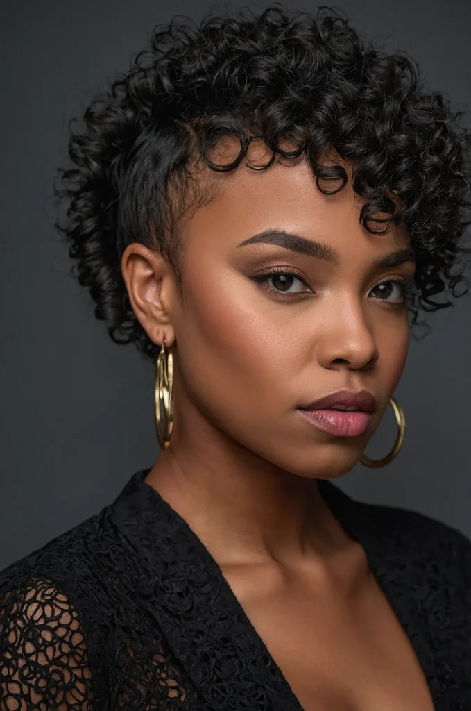 Curly Micro Bangs A Black woman with very sh 3