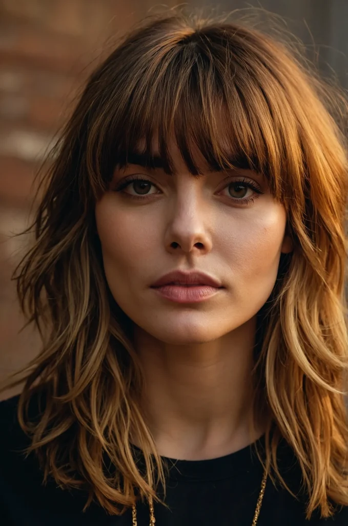 Layered Cut with Baby BangsA stylish woman wi 2