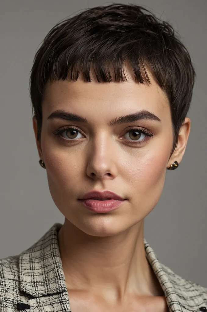 Pixie Cut with Baby BangsA woman with a short 3