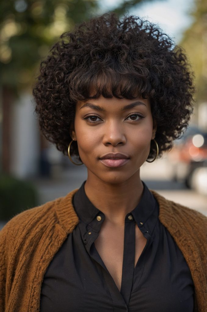 Short Afro with Bangs A radiant Black Americ 1