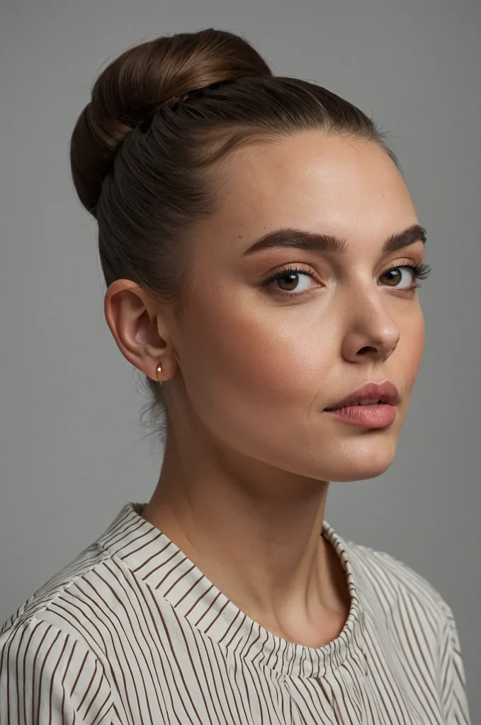 Updo with Baby BangsA woman with her hair pul 2