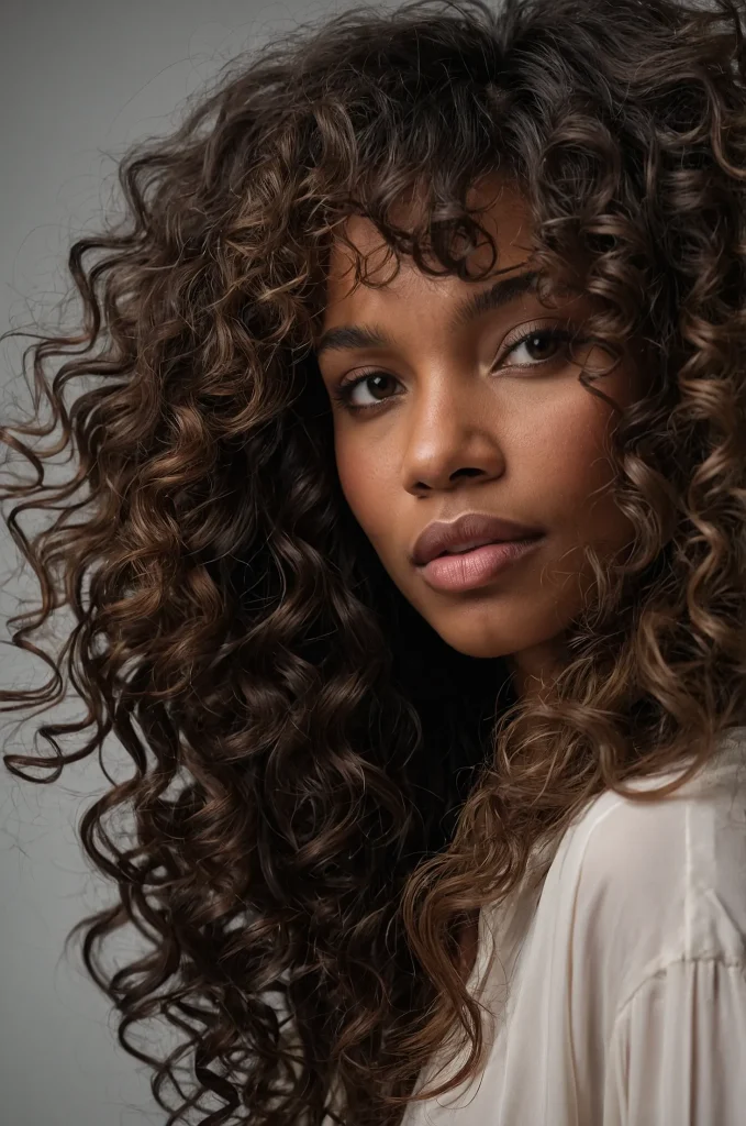 WavyCurly Bangs A Black woman with mixed wav 2