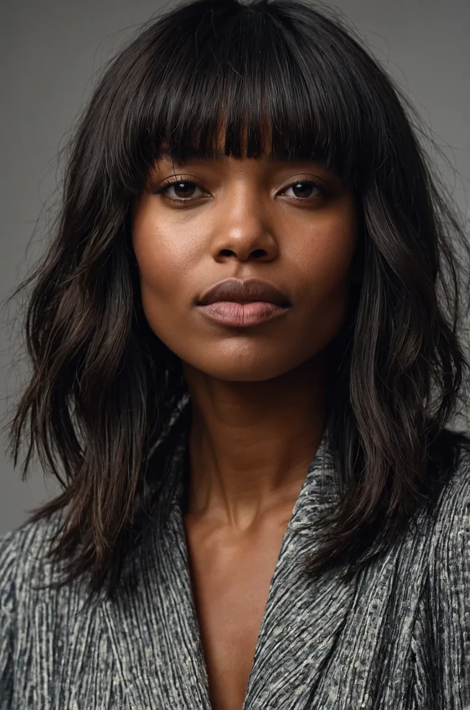 10 Lob with Choppy BangsBlack American woman 0