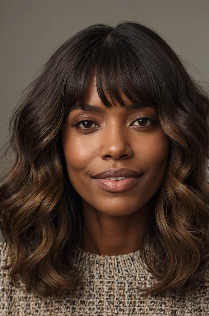 2 Wavy Lob with Curtain BangsBlack American w 0