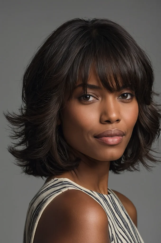 5 Layered Lob with Side BangsBlack American w 3